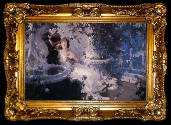 framed  Walter H.Everett Couple in Garden, ta009-2